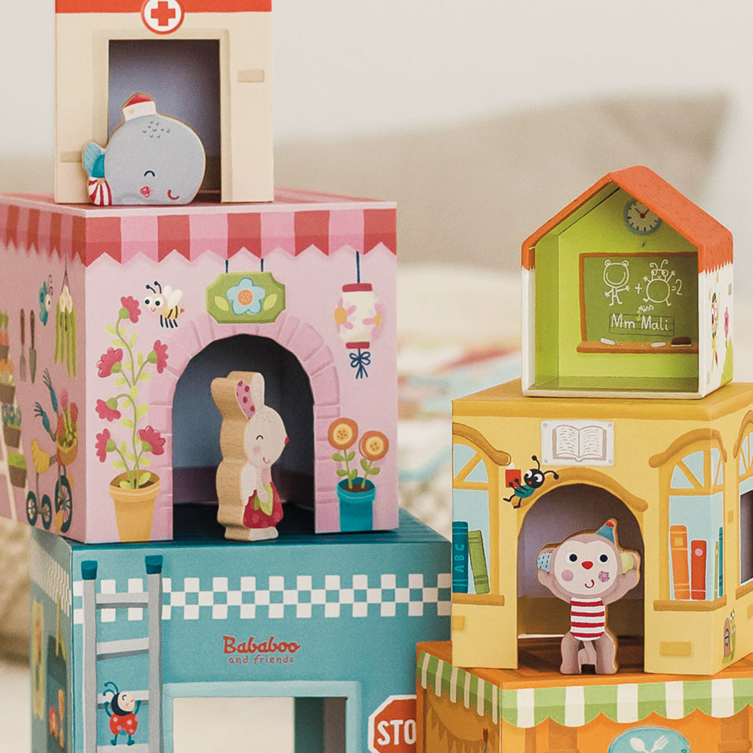 Jeu d'empilage "Tour maisonnettes"