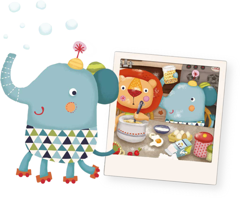 Elephant picture with the picture of his friends