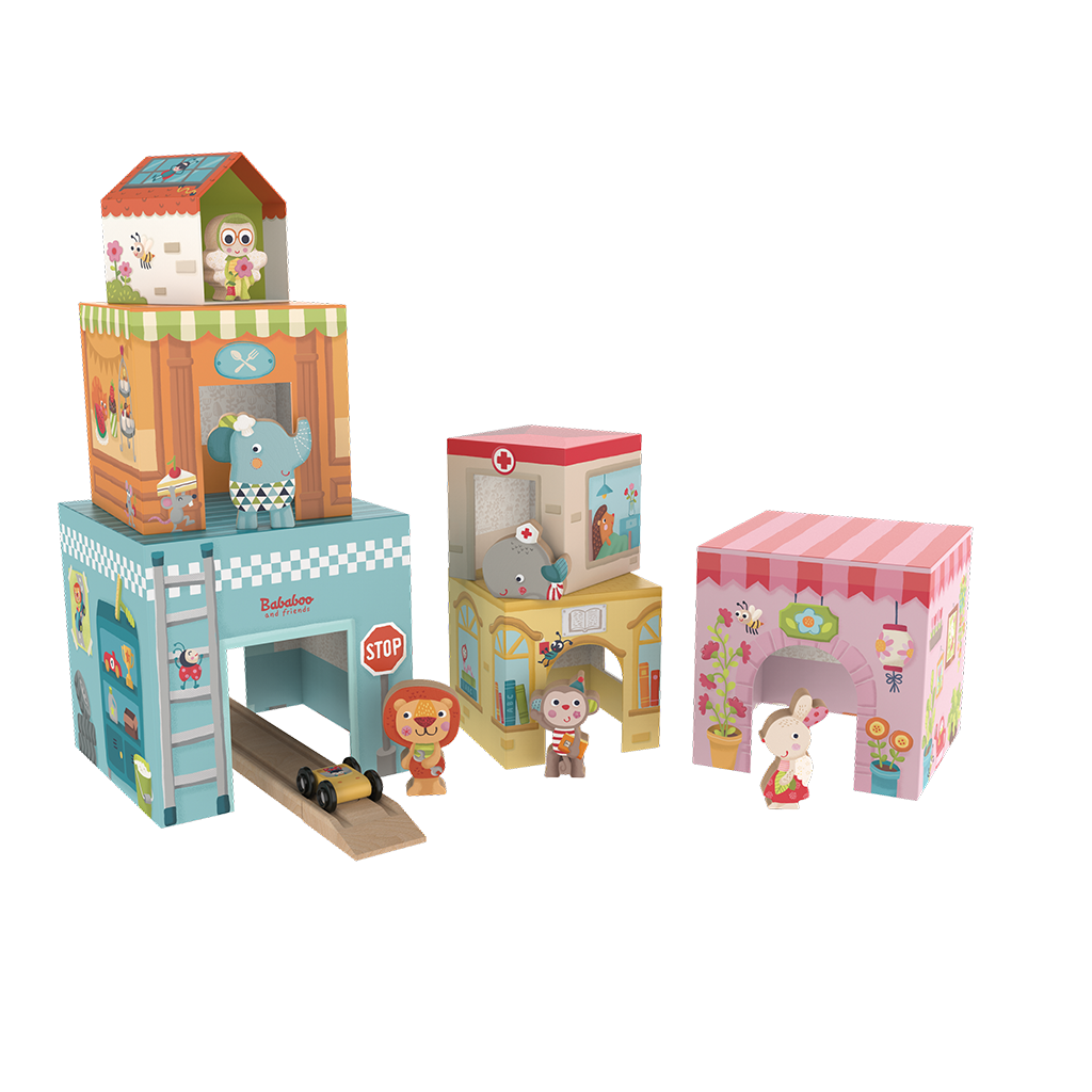 Jeu d'empilage "Tour maisonnettes"