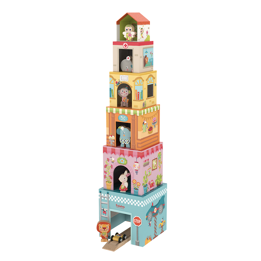 Jeu d'empilage "Tour maisonnettes"